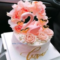 新款蛋糕擺件天鵝主題鮮花愛心插件