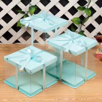 透明生日蛋糕盒PET加高款創(chuàng)意diy蛋糕盒廠家可定制LOGO