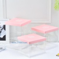 供應(yīng)pet圍邊甜品包裝盒6寸8寸10寸12寸三合一單層雙層加高生日蛋糕盒