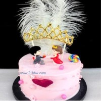 情侶蛋糕套裝擺件大羽毛棉花糖蛋糕插件套組生日DIY插件