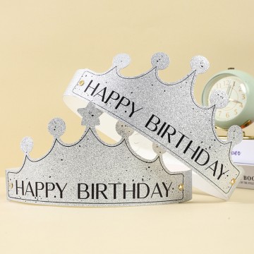 新款閃銀磨砂燙金折疊生日帽網(wǎng)紅女王成人生日派對(duì)裝飾皇冠紙帽子